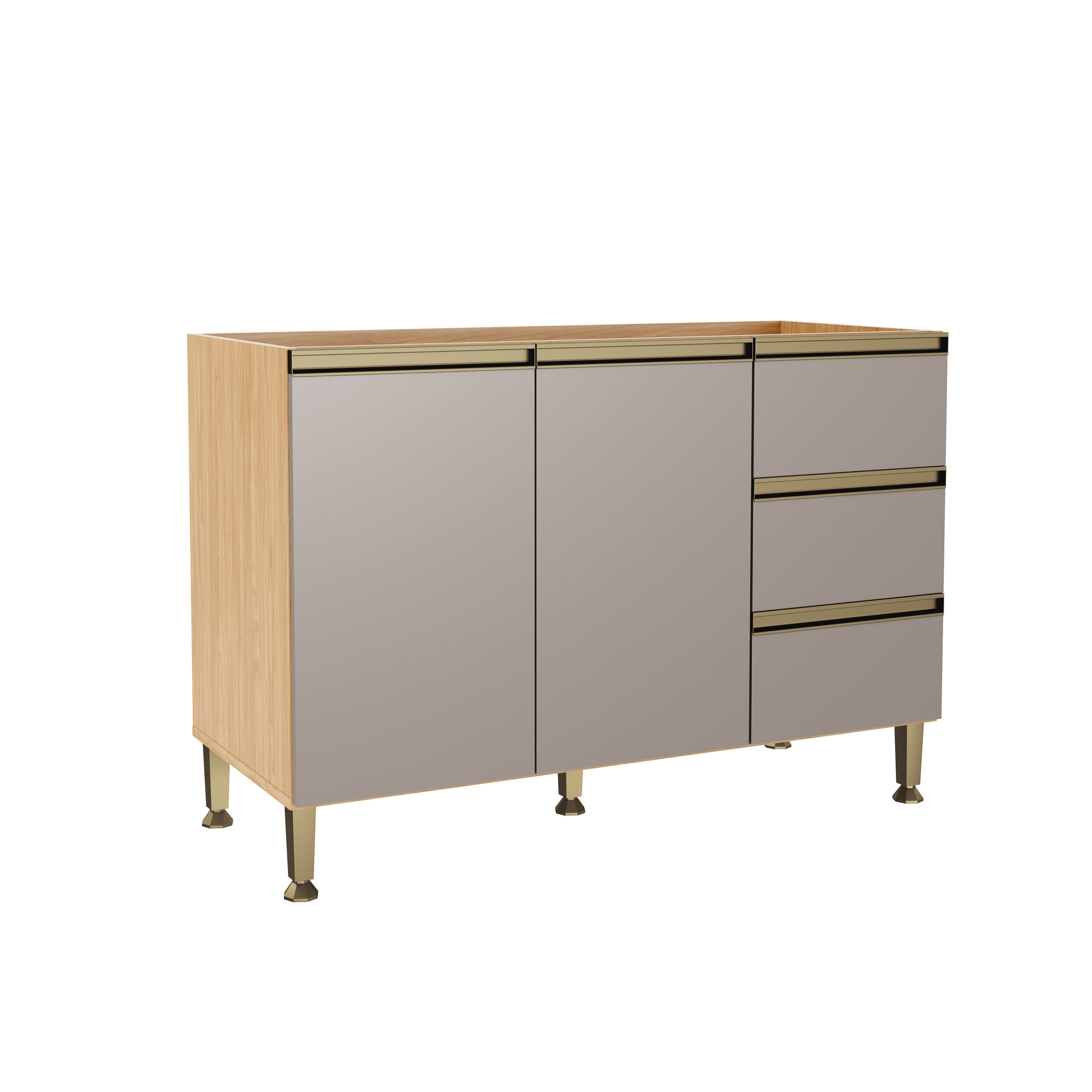MB 1110 MEL CINZA - FI Mueble bajo de 120 cm - 2 puertas, 3 cajones - Imagen 1